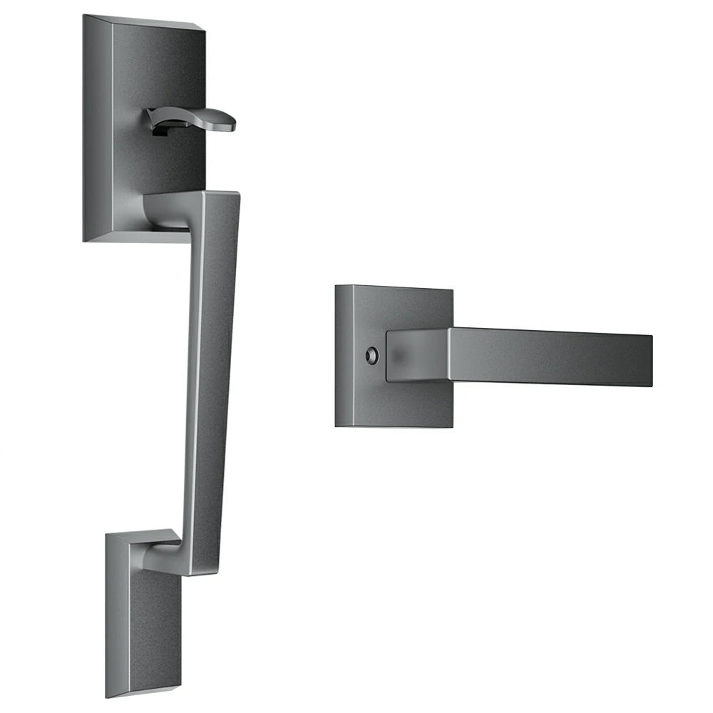 TCL Front Door Handle Set for D2 Series Smart Lock, Exterior Handleset with Interior Reversible Lever, Non-Locking, Fits Standard Doors, Dark Grey