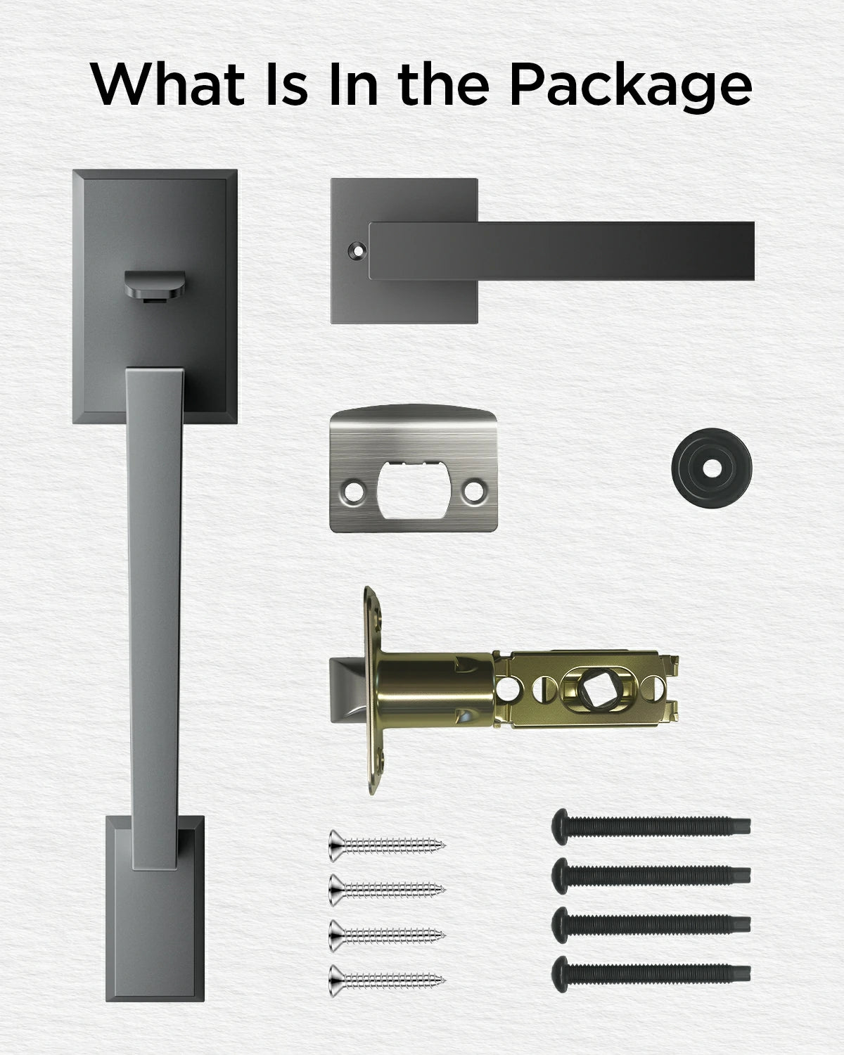 TCL Front Door Handle Set for D2 Series Smart Lock, Exterior Handleset with Interior Reversible Lever, Non-Locking, Fits Standard Doors, Dark Grey