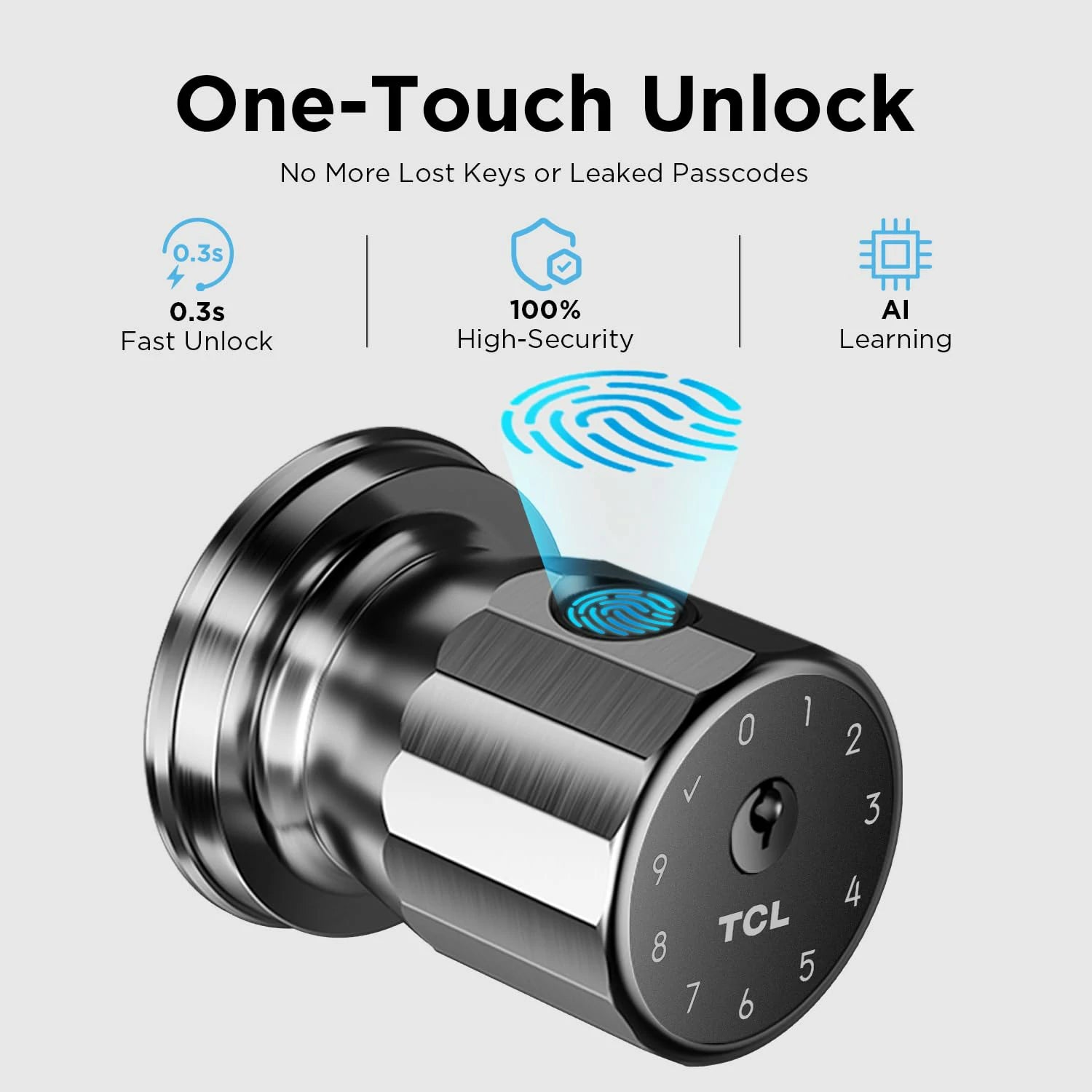 TCL K1 Smart Fingerprint Door Knob Secure Biometric Lock with App Control and Keyless Entry for Home Office and Garage