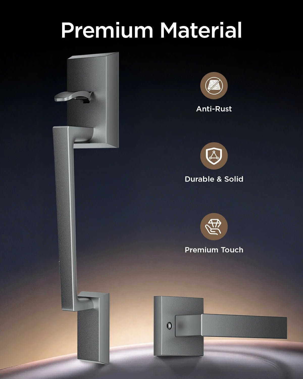 TCL Front Door Handle Set for D2 Series Smart Lock, Exterior Handleset with Interior Reversible Lever, Non - Locking, Fits Standard Doors, Dark GreyTCL